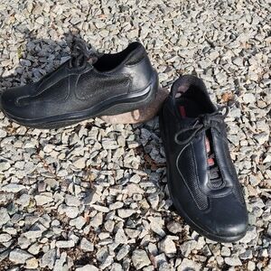 Prada America's Cup Black Low Top Leather Mesh Sneakers 39.5